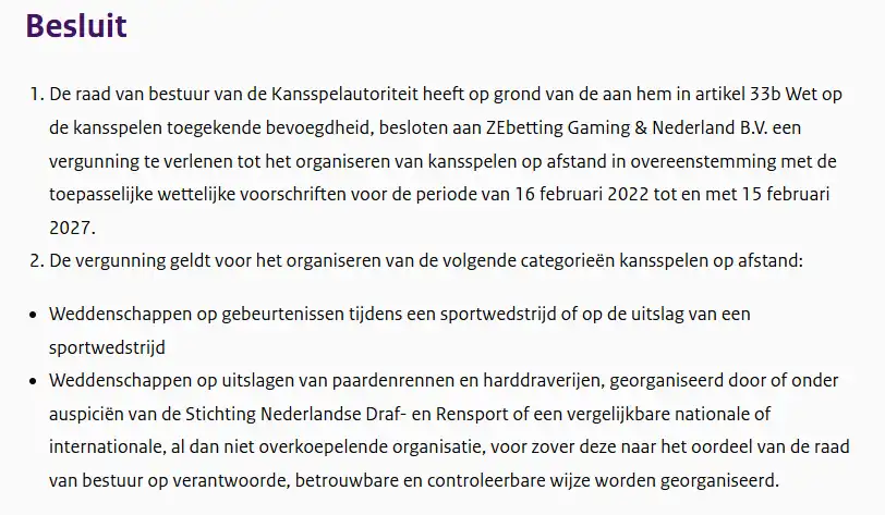 Officiële Ksa-vergunning voor ZEbetting Gaming en Nederland B.V.